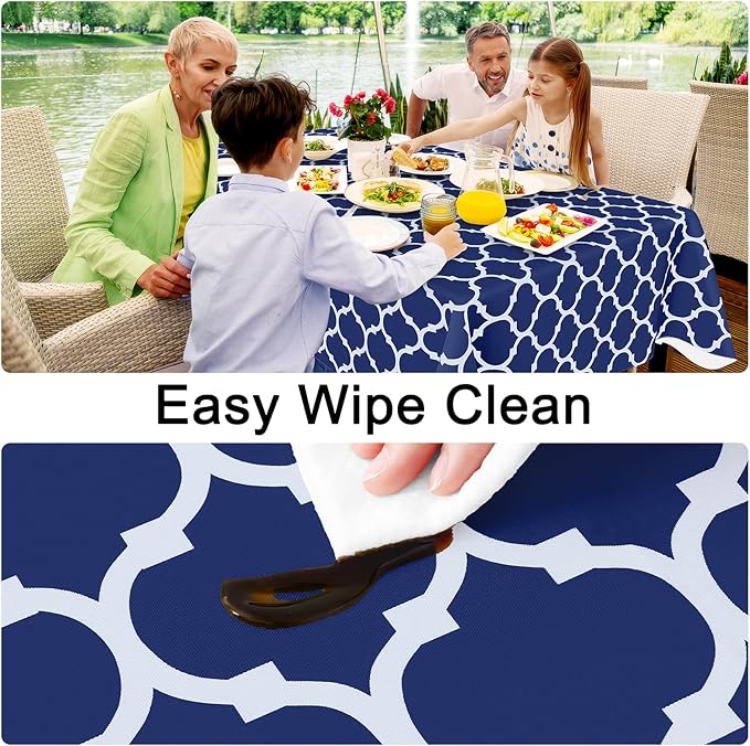 Smiry Rectangle Table Cloth, Waterproof Vinyl Tablecloth with Flannel Backing for Rectangle Tables, Wipeable Spillproof Plastic Tablecloths for Dining, Camping, Indoor and Outdoor (54"x120", Navy)