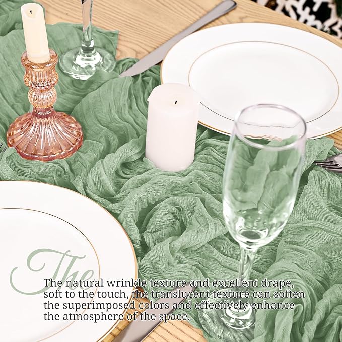 4 Pack Sage Green Table Runner 17 x 108inch Cheesecloth Table Runner Boho Gauze - Image 4