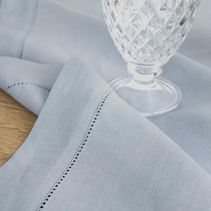 Solino Home Linen Cloth Placemats Set of 4-100% Pure Linen Hemstitch Dusty Blue Placemats 14 x 19 Inch - Classic Hemstitch Table Place Mats for Winter, Spring, Easter