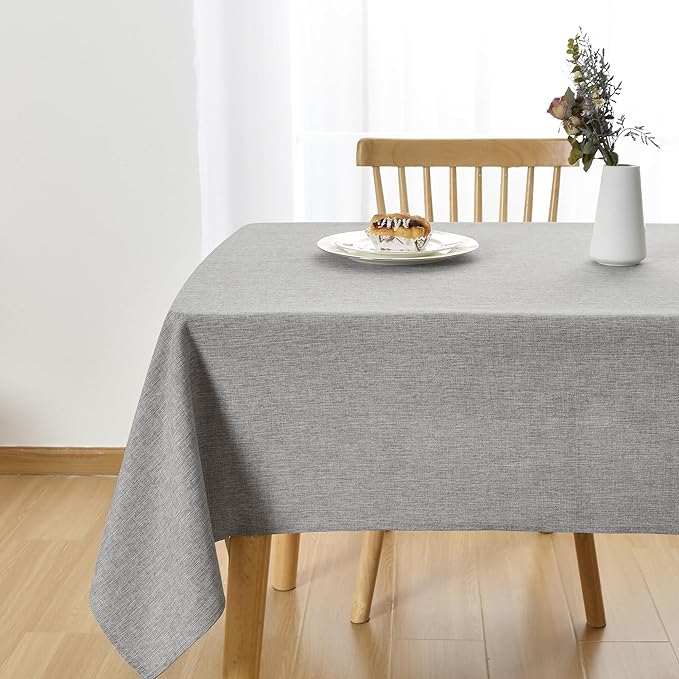 JIUZHEN Rectangle Table Cloth Faux Linen Farmhouse Tablecloth Wrinkle and Stain Resistant Decorative Fabric Table Cover for Kitchen, Dining Room, Parties and Camping, Light Grey, 60 x 84 Inch