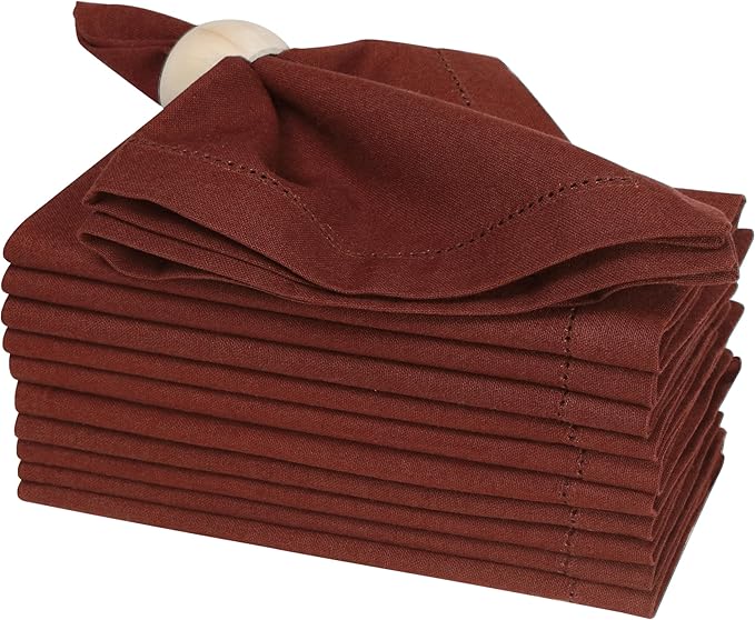 Bedding Craft Cotton Cloth Dinner Napkins Set of 12 – 18x18 Poppy Red with Frayed Fringe – Machine Washable Fabric Napkins for Weddings, Baby Showers, Parties & Daily Dining