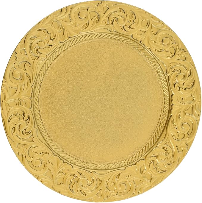 150 Pcs Antique Charger Plates Bulk, 13in Reusable Serving Plates Embossed Rim Plastic Party Dinner Plate Chargers Round Decorative Server Plate for Wedding Party Event Tableware