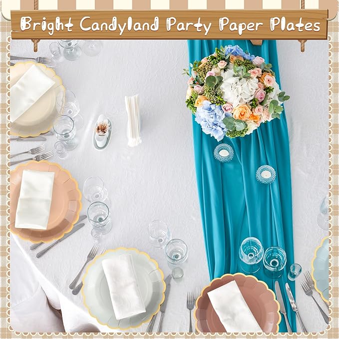 96 Pcs Morandi Color Paper Plates 9 Inch Pastel Scalloped Disposable Colored Boho Dinner Dessert Paper Plates for Birthday Wedding Bridal Party Supplies, 6 Colors