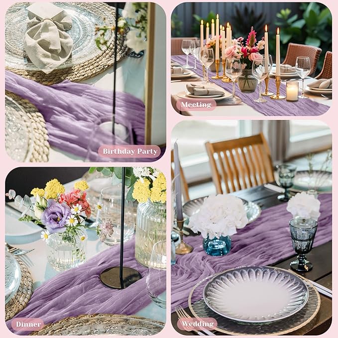 Lilac Table Runner, 10 Ft 120 in Cheesecloth Table Runner, Rustic Spring Table Runners for Wedding, Party, Bridal Shower, Boho Table Runners for Valentines Easter Mardi gras