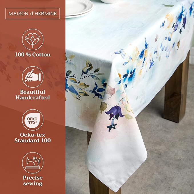 Maison d' Hermine Table Cloth Rectangle Table 100% Cotton 60 x 120 Inches Tablecloth Reusable Decorative for Dining Room Farmhouse Home Valentines Day Decorations Spring Summer - Lazy Summer Days