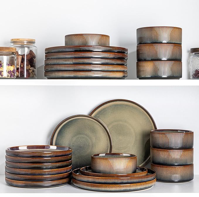 Ceramic Dinnerware Set for 4, 12-Piece Plates and Bowls Set | Lightweight - Image 6