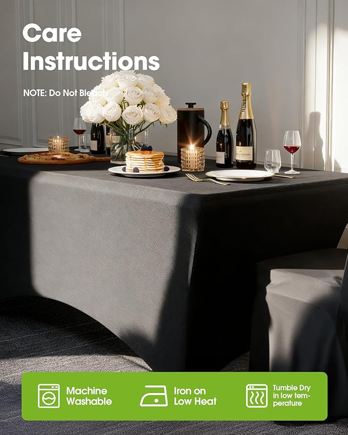 Pureegg Spandex Tablecloth 6ft - 10 Pack, Fitted and Tight Cloth for Rectangle Table, Wrinkle-Free and Stretch Table Cover for Party, Wedding, Banquet and Birthday, Black