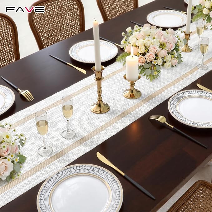 FAVE Woven Vinyl White Table Runner Woven - Image 9
