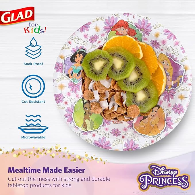 Glad for Kids Disney Princess Kids Disposable Bowls, 12 Oz, 40 Ct, 8-Pk | Sturdy - Image 3