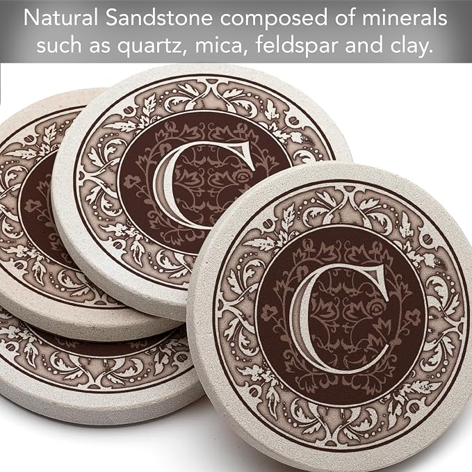 Thirstystone Monogram Letter Round Sandstone Coaster 4 Pack | Made in the USA - Image 5