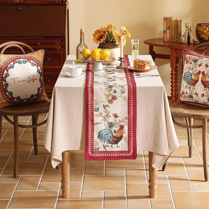 patdrea Designer Farmhouse Linen Extra Long Table Runner, Rustic Cottage Mauve - Image 9