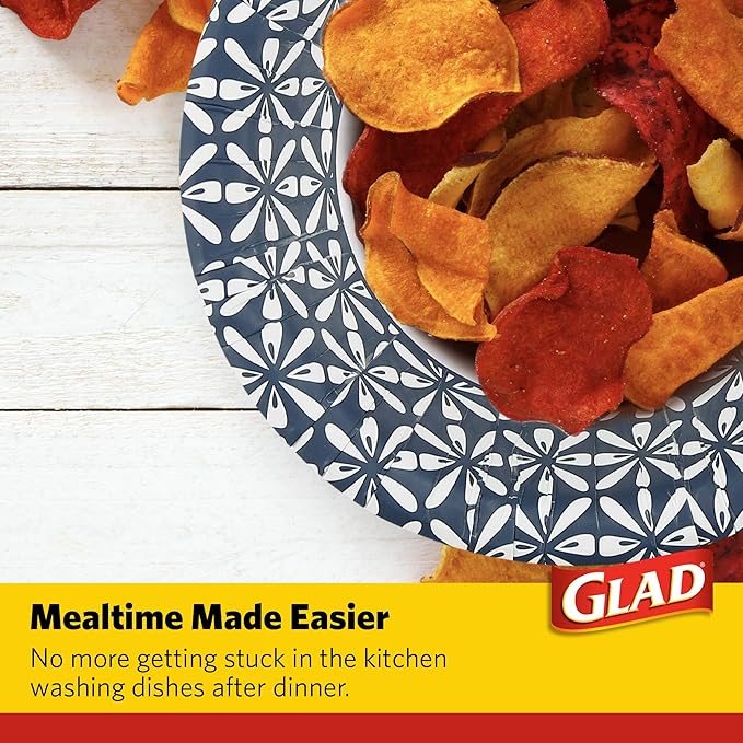 Glad Round Disposable Paper Bowls, Blue Mosaic Design - Heavy Duty, Soak Proof, Cut-Resistant, Microwavable Bowl for All Foods & Daily Use, 16 Oz, 50 Count