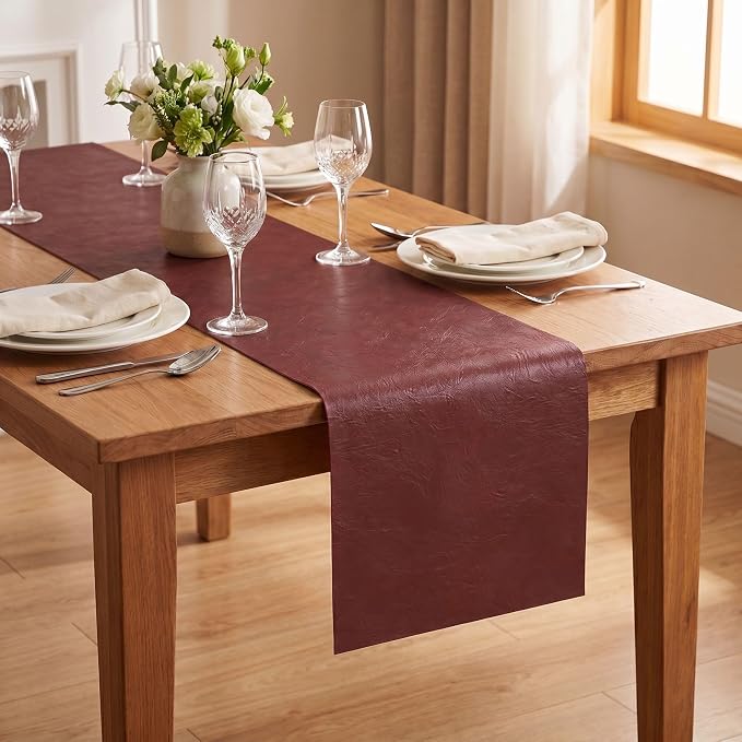 Artoid Mode Red Double Sided Vinyl Faux Leather Table Runner, Seasonal - Image 4
