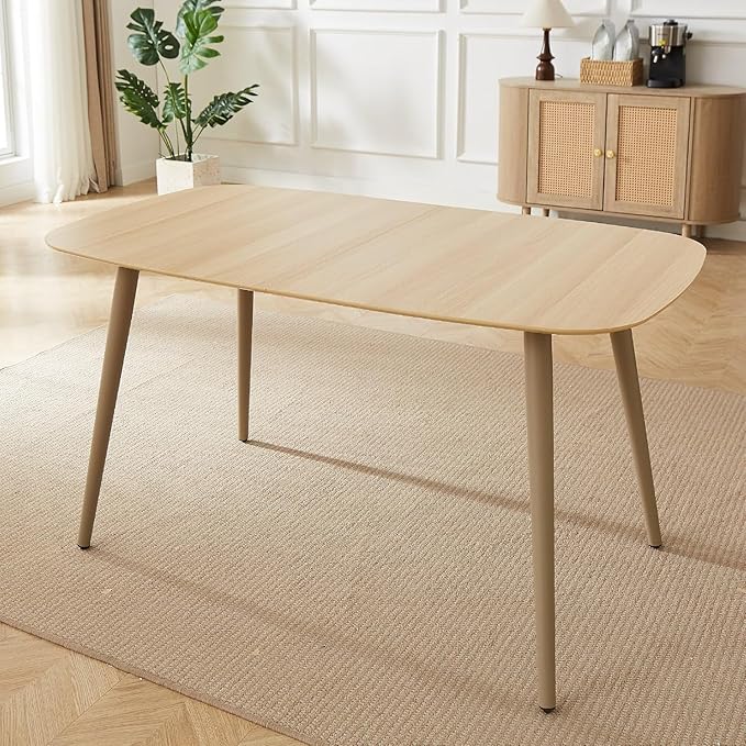 47''Dining Table Set for 4,Modern Wood Dining Table,Leather Dining Chairs 4,Table and Chairs Set of 4,Ideal for Kitchen Dining Room (Natural Color Table, 55.1")