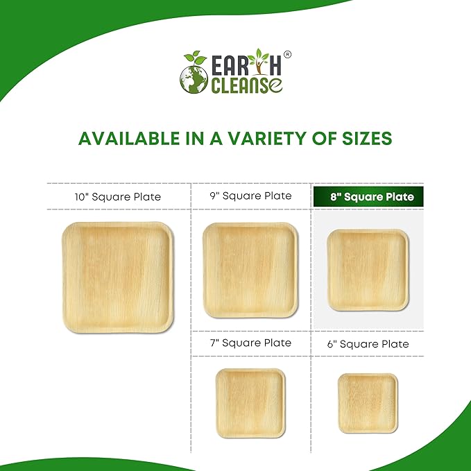 Compostable 8 Inch Palm Leaf Square Plates (200 Count) Like Bamboo Disposable Plates | Biodegradable | Eco-Friendly, Microwave & Oven Safe | USDA Certified 100% Biobased