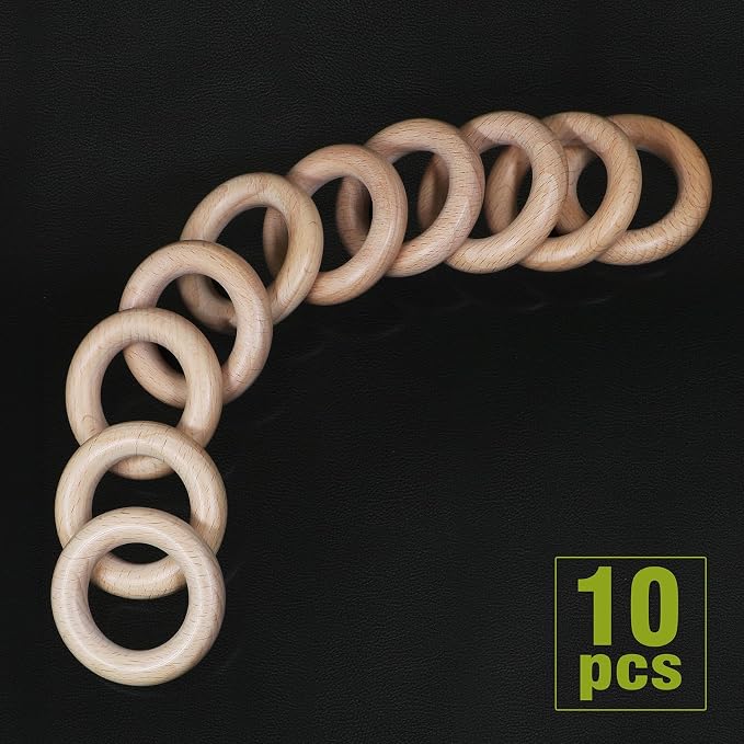 FoDau770 10pcs Natural Beech Wooden Rings, Unfinished Solid Wood Rings Heavy - Image 2