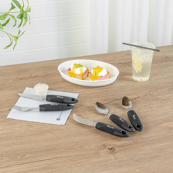 Restaurantware Adaptive Utensils - 1 count Stainless Steel, 9.843 x 5.118 x 1.575 Inches, Ergonomic Eating Aids, Non-Slip Utensil Set for Arthritis, Secure Grip Design, Black