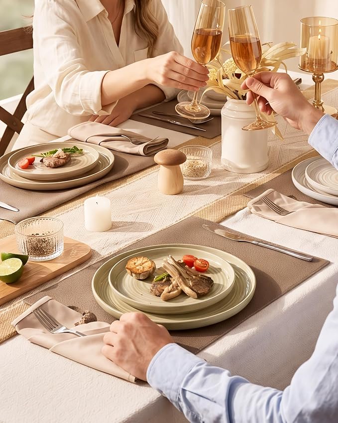 Stoneware Dinnerware Sets with Pasta Bowls, Service - Image 4