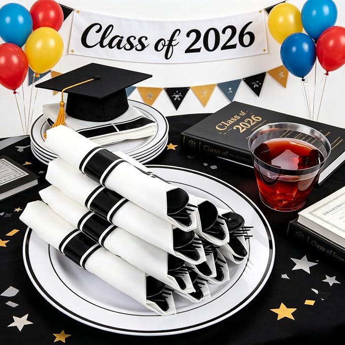 WELLIFE 350Pcs Black Plastic Dinnerware - Image 5