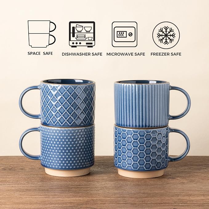 GBhome 6 OZ Stackable Coffee Mugs Set of 4, Ceramic Espresso Coffee Cups | - Image 7