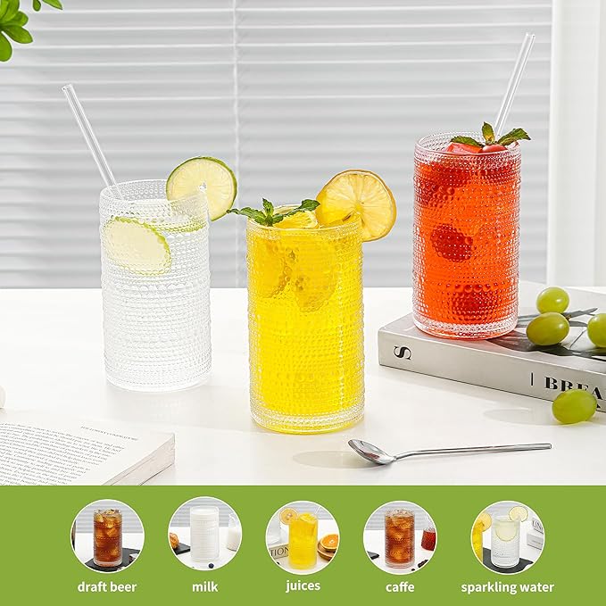 Large Vintage Hobnail Drinking Glasses Set of 6, 16oz Clear Highball Glasses - Image 5