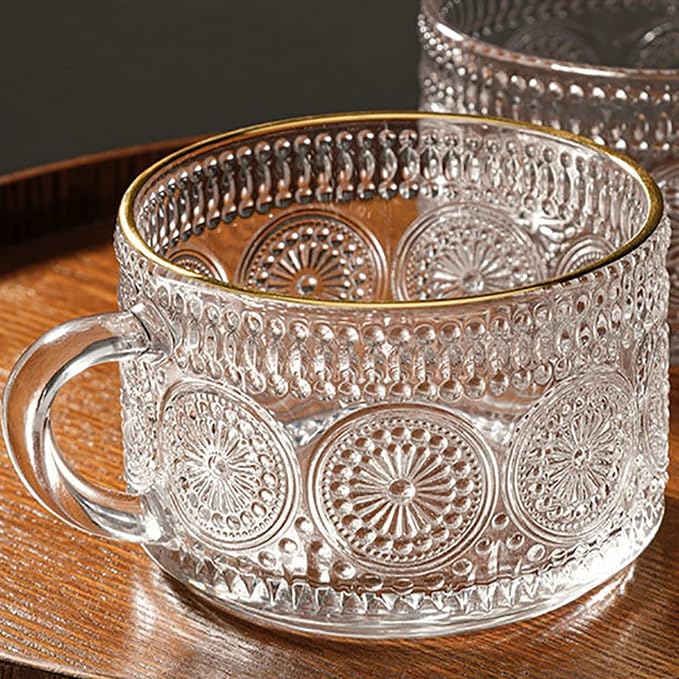 Vintage Glass Coffee Mug, 14 Ounces Clear Embossed Glass Cup - Image 4