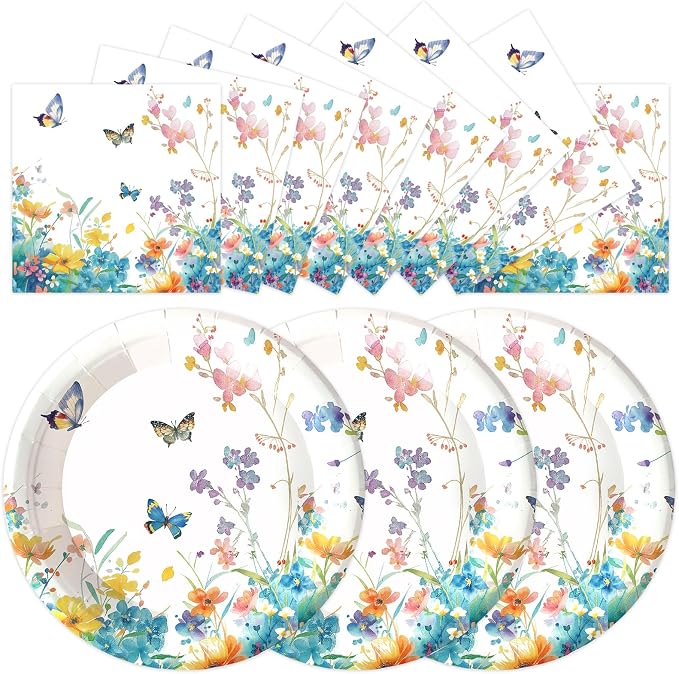 50pcs Wildflower Paper Plates and Napkins Party Decorations, 7inch Watercolor by Unknown