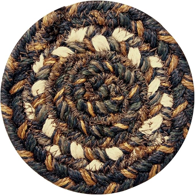Homespice Kilimanjaro Jute Braided Rope Coasters 4", Warm Primitive Decor, Set of 6, Black and Tan - Durable, Absorbs Moisture, Easy to Clean and Protects Furniture