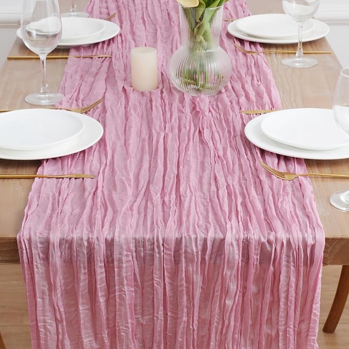 Asee'm 12pcs Pink Cheesecloth Table Runner Summer 10FT Gauze Sheer Rustic | - Image 2