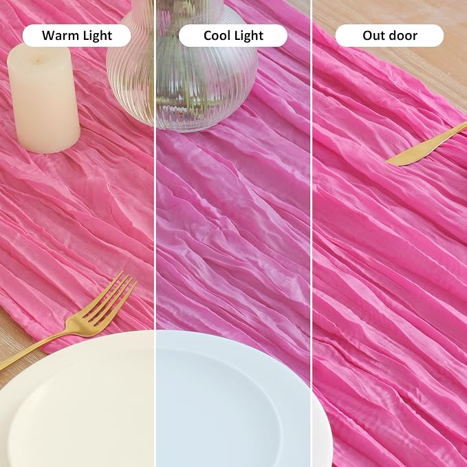 Asee'm 3pcs Hot Pink Cheesecloth Table Runner Summer 10FT Fuchsia Gauze | Boho - Image 8
