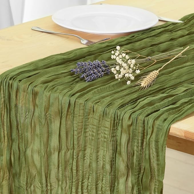 8 Pack Olive Green Cheesecloth Table Runner 120 Inch Boho Wedding Decor | by Fixwal