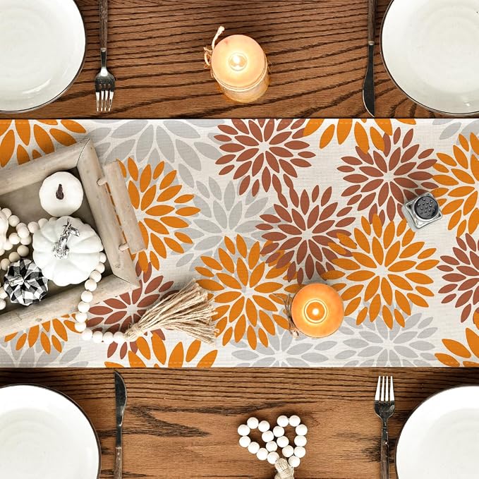 Artoid Mode Orange Dahlia Fall Table Runner 13x36 Inch | Seasonal Autumn - Image 4