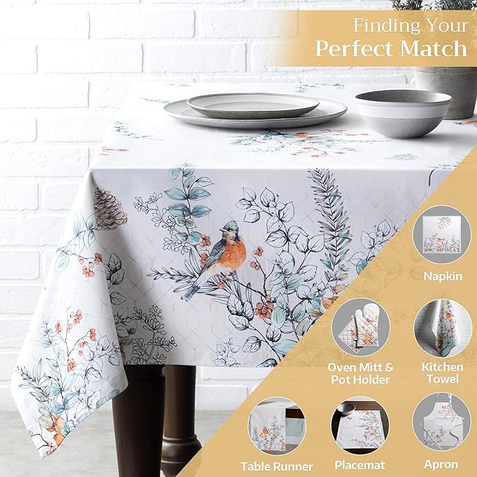 Maison d' Hermine Table Cloth Rectangle Table 100% Cotton 54 x 72 Inches Fall Tablecloth Reusable Everyday Use for Thanksgiving Christmas Decorations Dining Farmhouse Party (Whitish Shabby Chique)