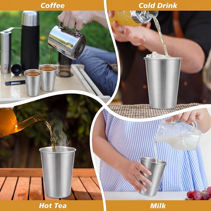Mimorou 4 Pack 16 oz Stainless Steel Pint Cups Metal Cups Unbreakable Drinking - Image 6