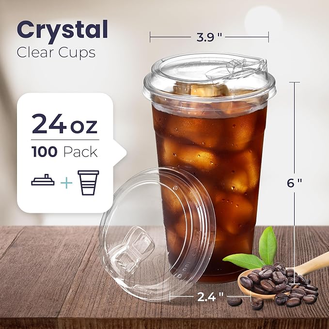 Fit Meal Prep 100 Pack 24 oz Clear Plastic Cups - Image 2
