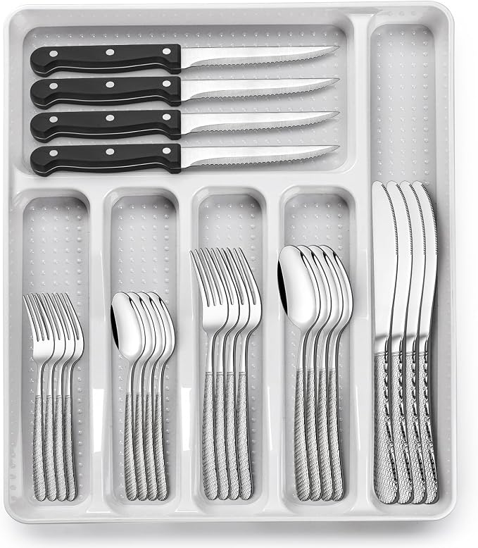49-Piece Hammered Silverware Set by EWFEN