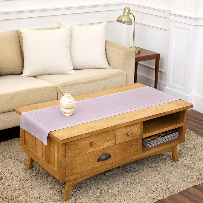 Solino Home 100% Pure Linen Dining Table Runner Lilac Hemstitch, 14 x 60 in | by SolinoHome