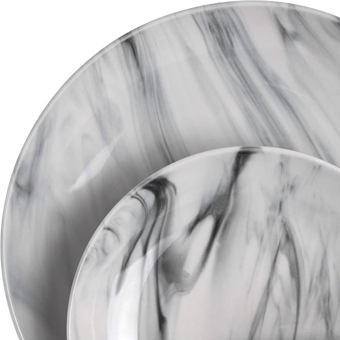 Elama Fine Marble 16 Piece Stoneware Dinnerware Set in Black and White - Image 6