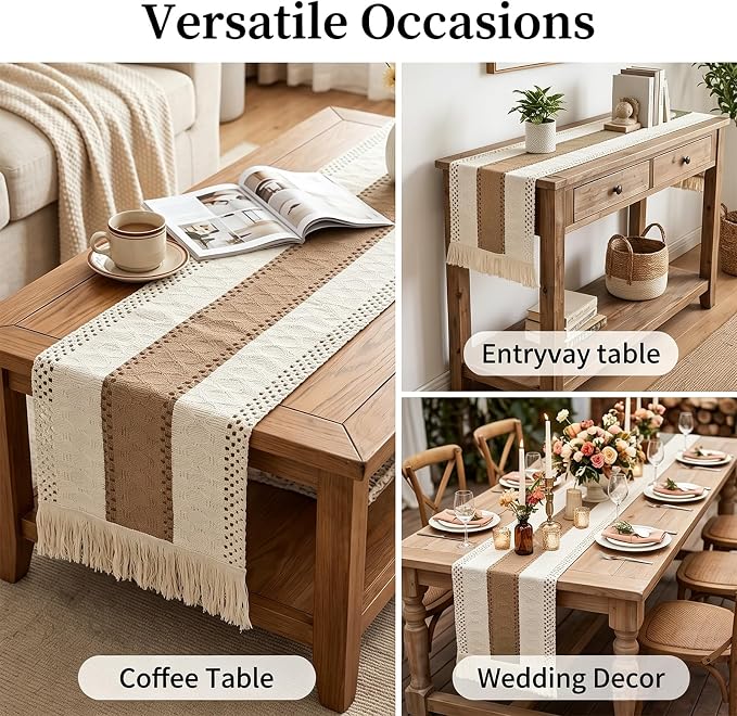 Textured Macramé Table Runner, Cotton and Jute Blend, 30 x 140 cm - Image 3