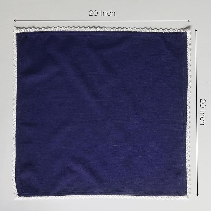 Fingercraft Dinner Cloth Napkin Cotton Linen Set of 12 Mitered Corners with Natural Elegant Lace for Everyday Use Napkins are Pre Shrunk and Good Absorbency with Lace 20x20 in Navy