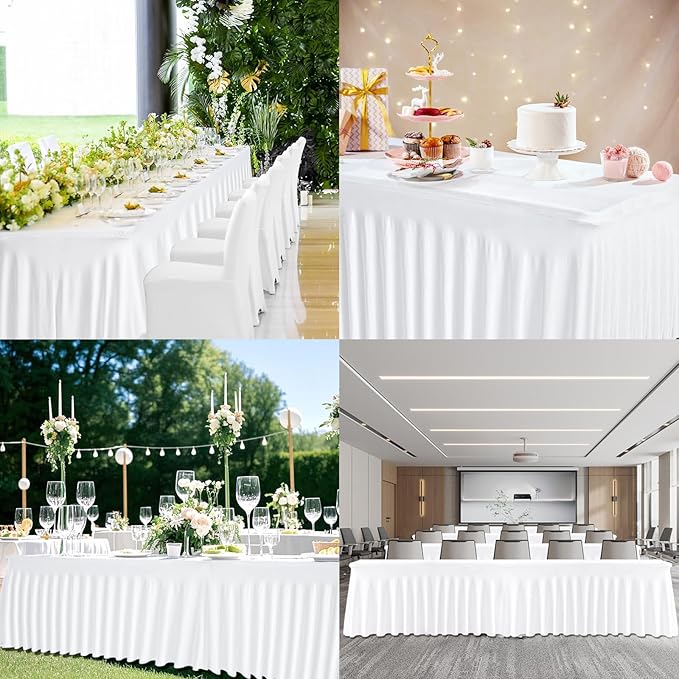 6 Pack White Rectangle Tablecloth 72 Inch with Elastic Skirt - Wrinkle-Resistant Spandex Fitted 6FT Table, Stretchable Table Cover for Wedding Banquet Birthday Party Buffet Restaurant