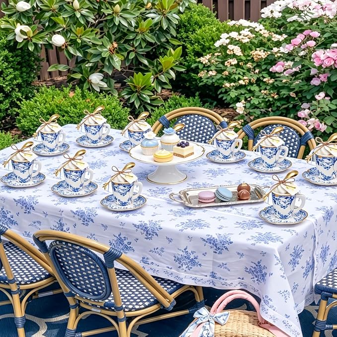 125 Pcs Blue Floral Tea Party Favors Set Blue and White Paper Teacups - Image 4