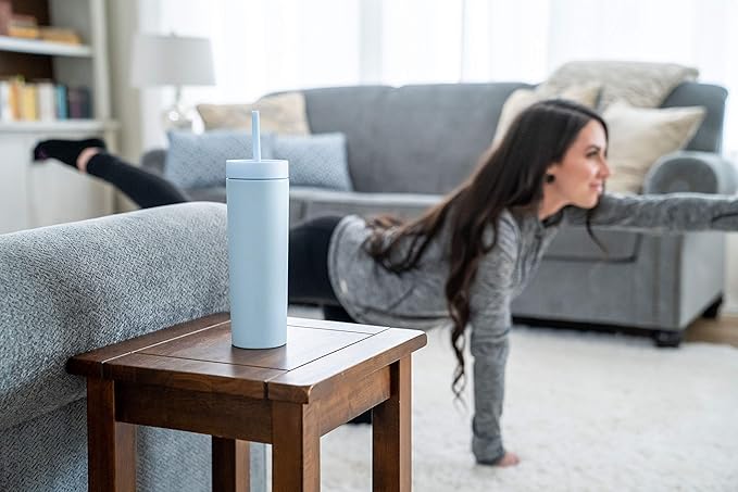 STRATA CUPS Periwinkle Skinny Tumblers with Lids and Straws (12 pack) - 16oz Double Wall Acrylic Tumbler, Tall Matte Skinny Tumblers, Bulk with Free Straw Cleaner, Reusable Cups