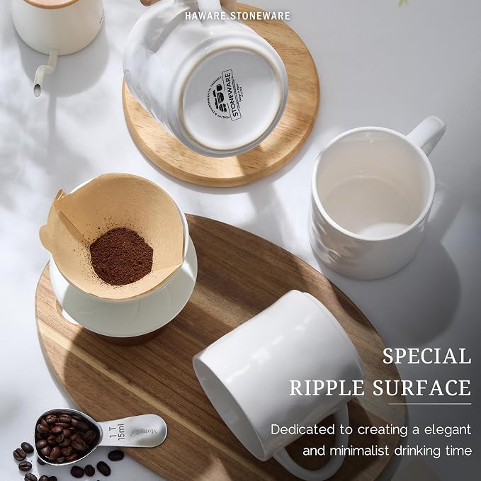 HaWare Coffee Mugs Set of 4, 14 Ounce, Speckled White | Stoneware Latte Mugs - Image 5