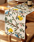 Canvas Embroidered Narrow 13"x 60" Table Runner, Lemon Bird | Exquisite by Kokaaee