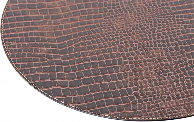 Nikalaz Round Placemats Set (Pack of 4) Recycled Leather Table Mats 15 inches, Kitchen Dining Table Decor by Nikalaz (Crockodile)
