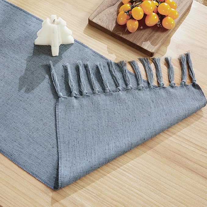 Cotton Linen Table Runner, 13x60 Inch, Dusty Blue - Image 4