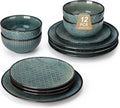 MALACASA 12 Pieces Dinnerware Sets, Farmhouse Plates and Bowls Sets, Embossed by MALACASA