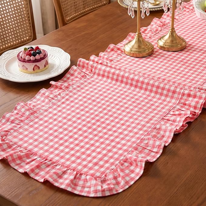 Eternal Beauty 14x72 Gingham Ruffle Table Runner - Image 8