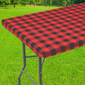 Smiry Rectangle Picnic Table Cloth, Elastic Waterproof Fitted Vinyl Tablecloths, Flannel Backed Buffalo Plaid Table Covers for Dining, Camping, Outdoor (Black and Red, 30" x 96")